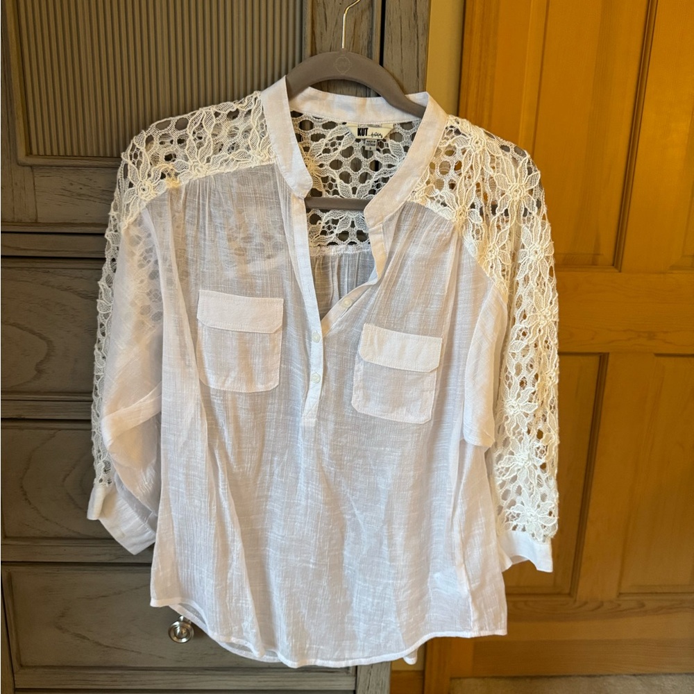 White Crochet Sheer Blouse